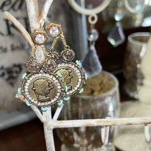 Vintage Juicy Couture coin and crystal dangle drop earrings